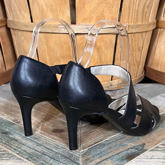 Life Stride Mega Faux Black Leather Pump Heel Peep Toe Dress Sandals Womens 6 - Picture 5 of 11